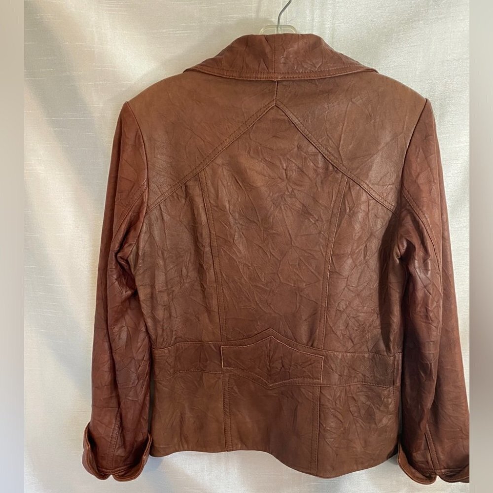 Tribal Rustic Red Vegan Leather Biker Jacket Ladies 4 - Picture 2 of 11